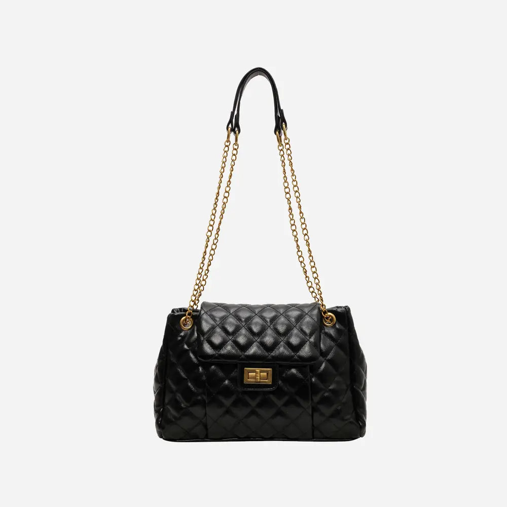 PU Leather Shoulder Bag Black One Size - Fashorio