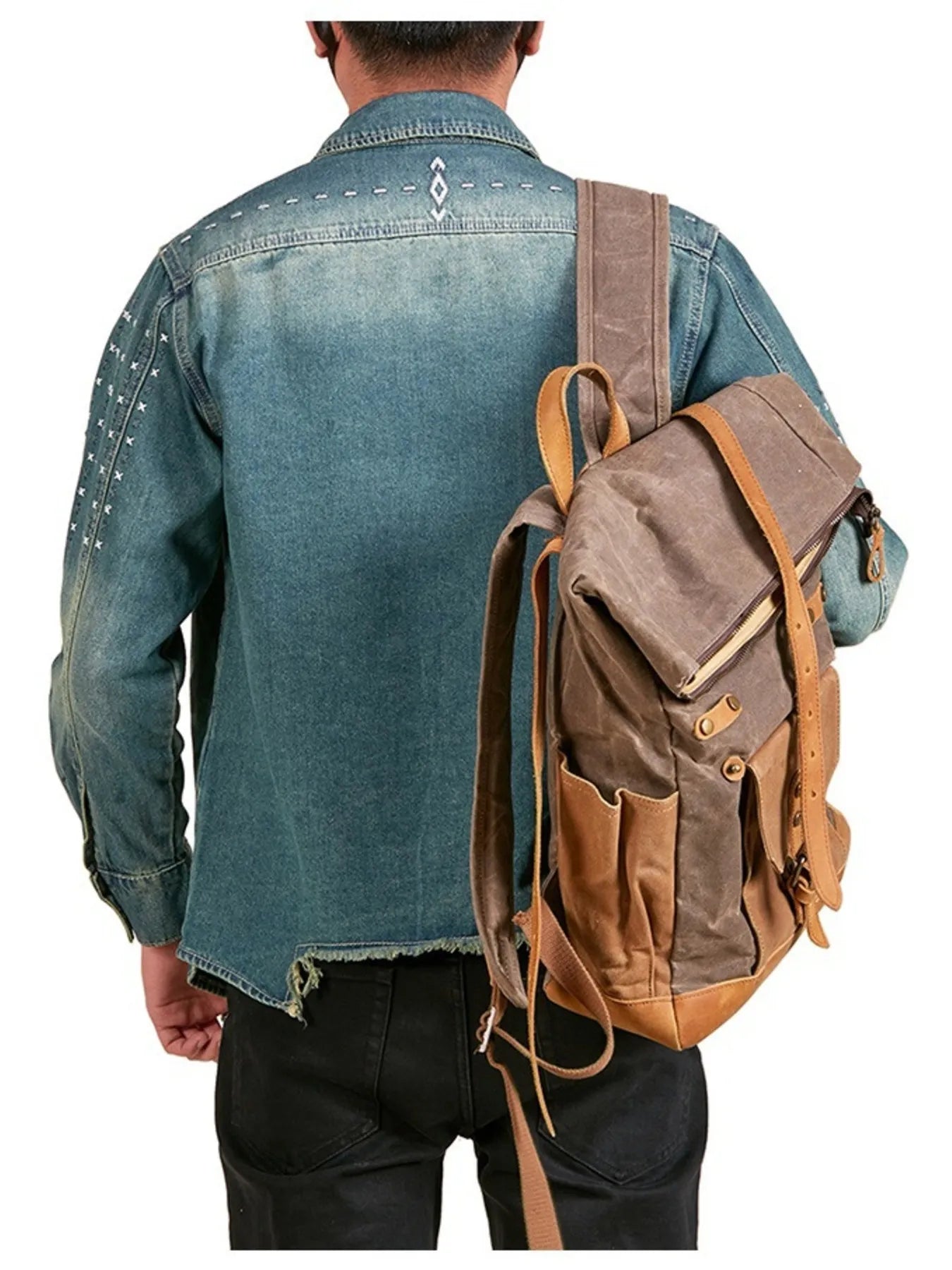 Men's Plus Size Studded Distressed Denim Jacket - Fashorio