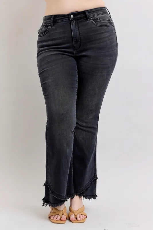 Judy Blue Full Size High Waist Flare W/ Mock Fray Tulip Hem Plus Size - Fashorio