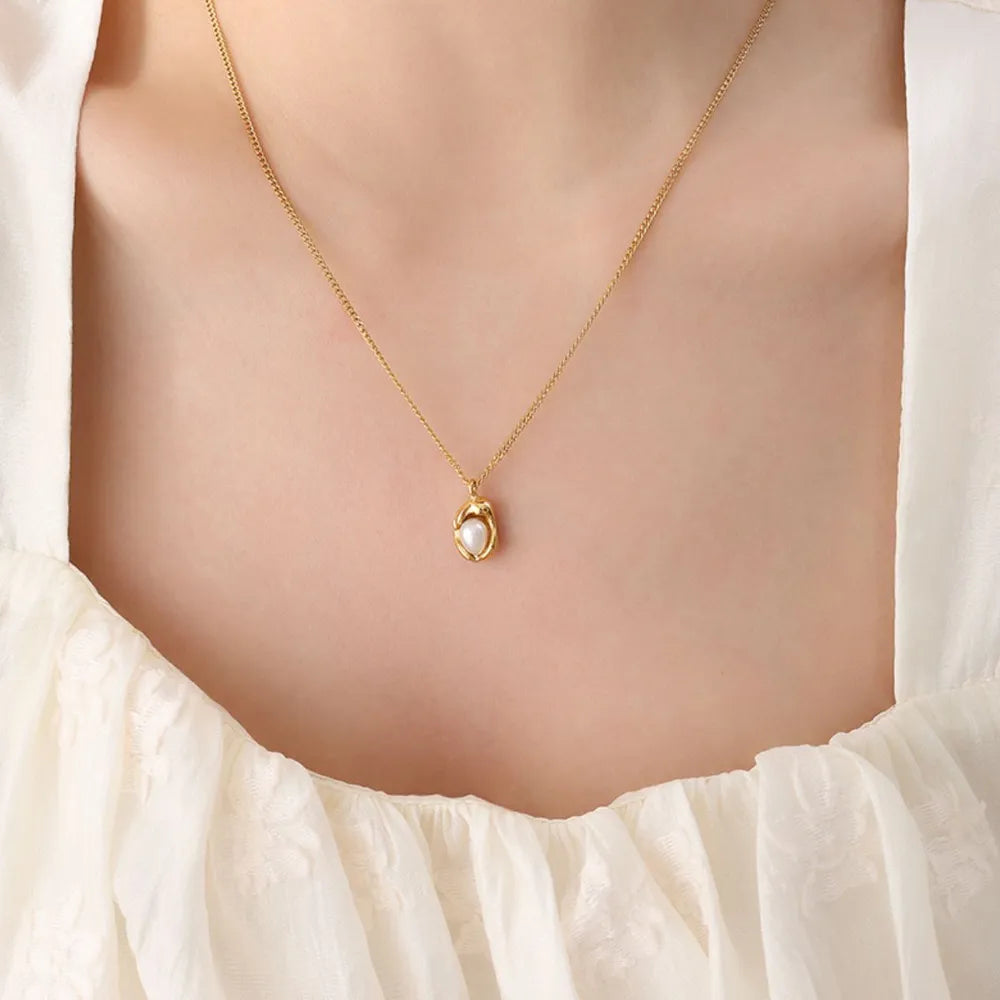 18K Gold-Plated Pearl Pendant Necklace - Fashorio