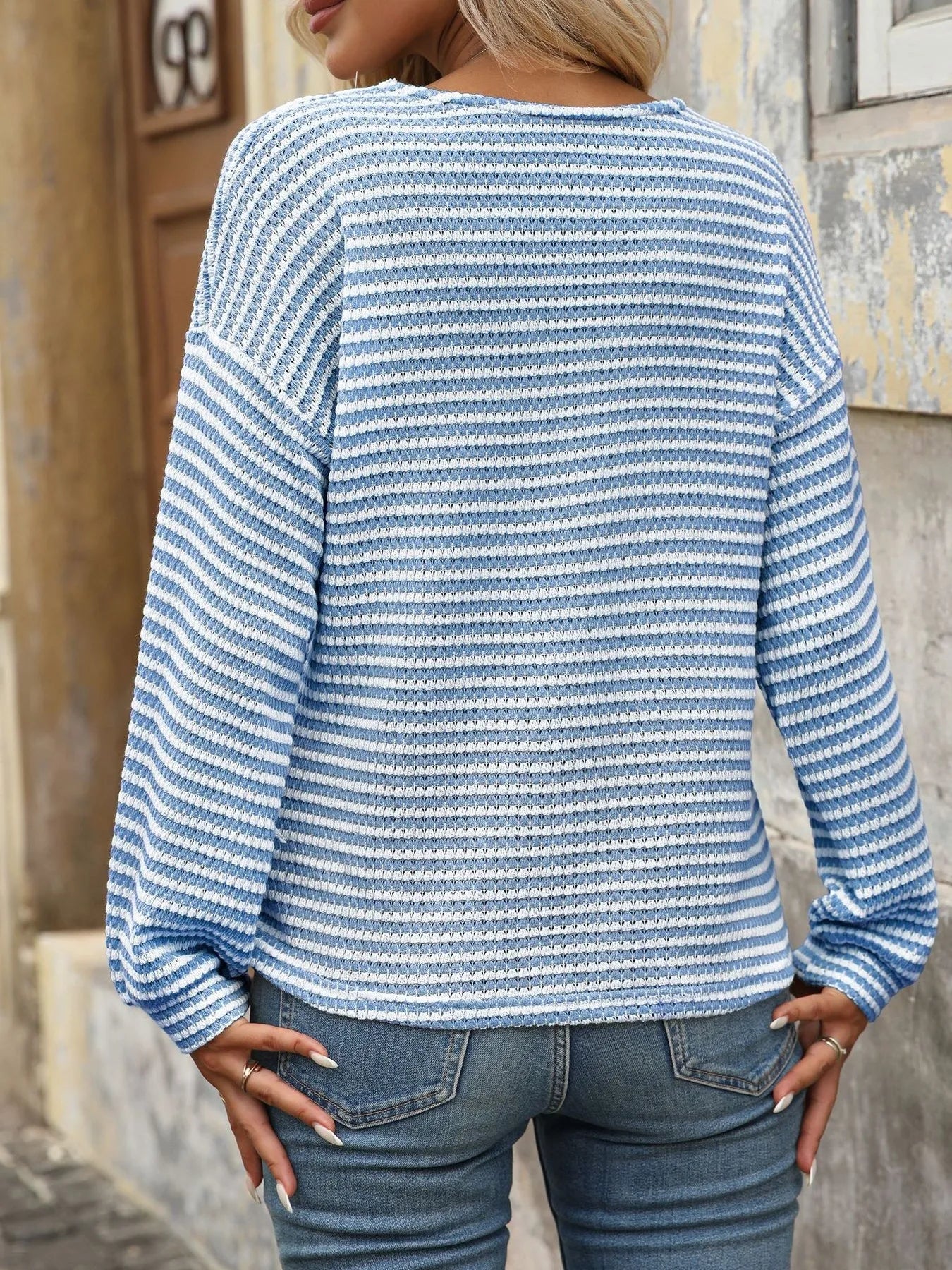 Striped V-Neck Button Front Casual Top - Fashorio