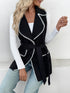 Contrast Trim Collared Neck Vest Coat - Fashorio