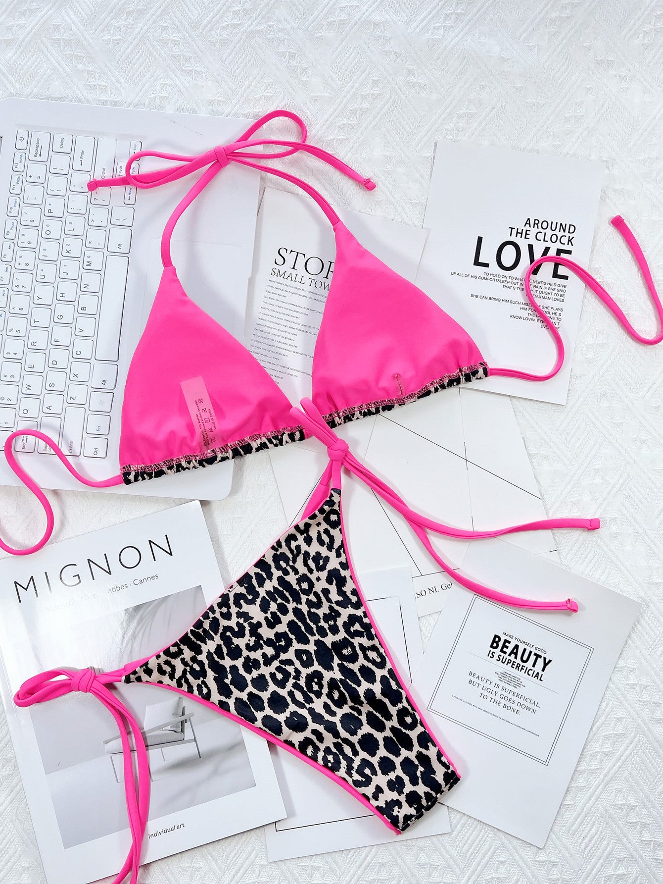 Leopard Print Halter Neck Bikini Set - Removable Padding - Fashorio