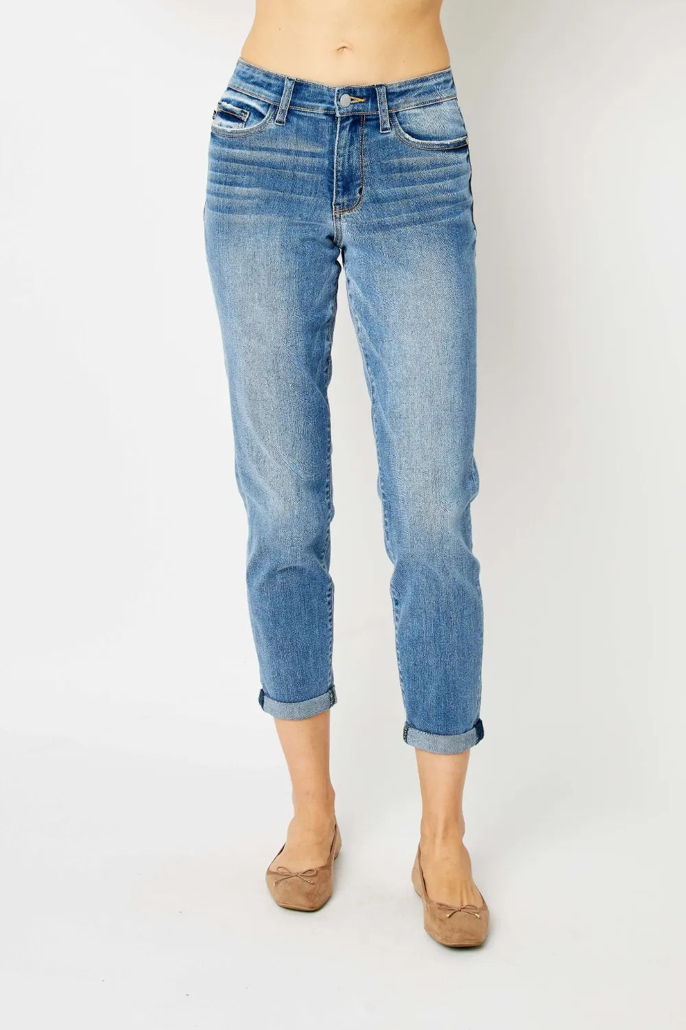 Judy Blue Plus Size Cuffed Hem Slim Jeans – Stretch Denim - Fashorio
