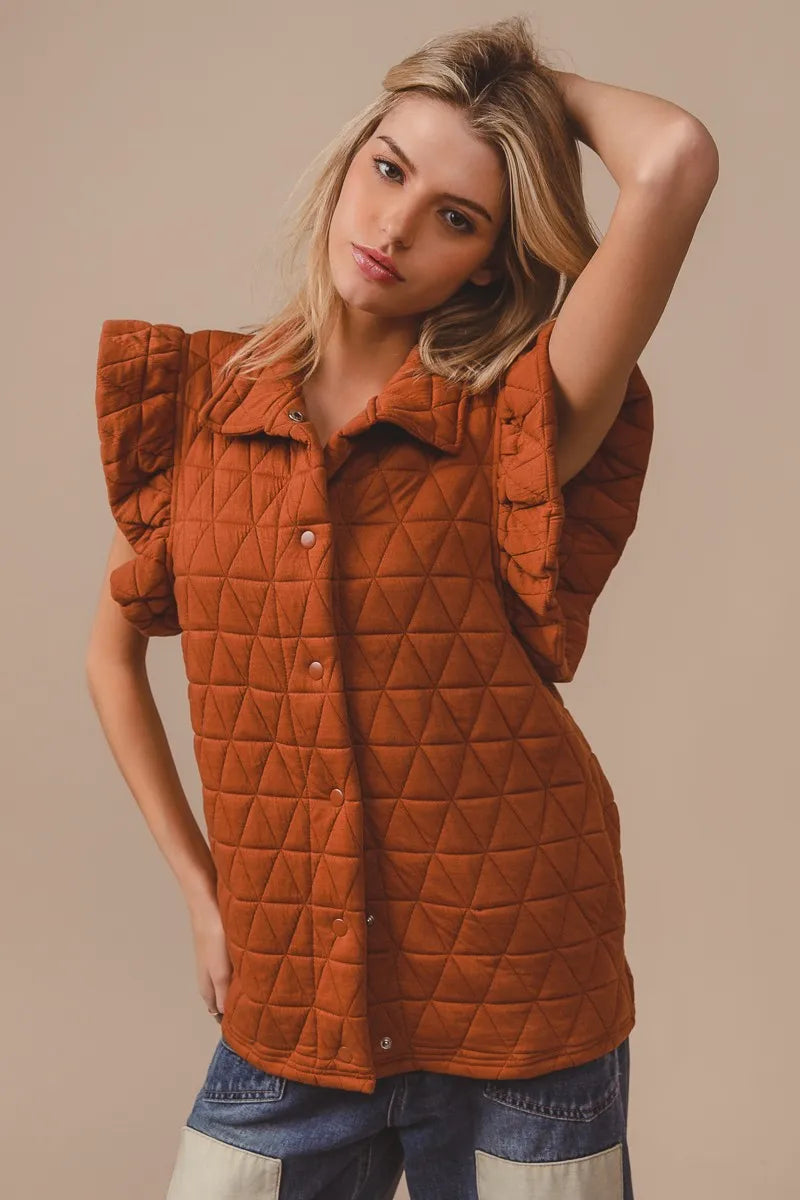BiBi Quilting Knit Ruffle Sleeve Vest - Fashorio