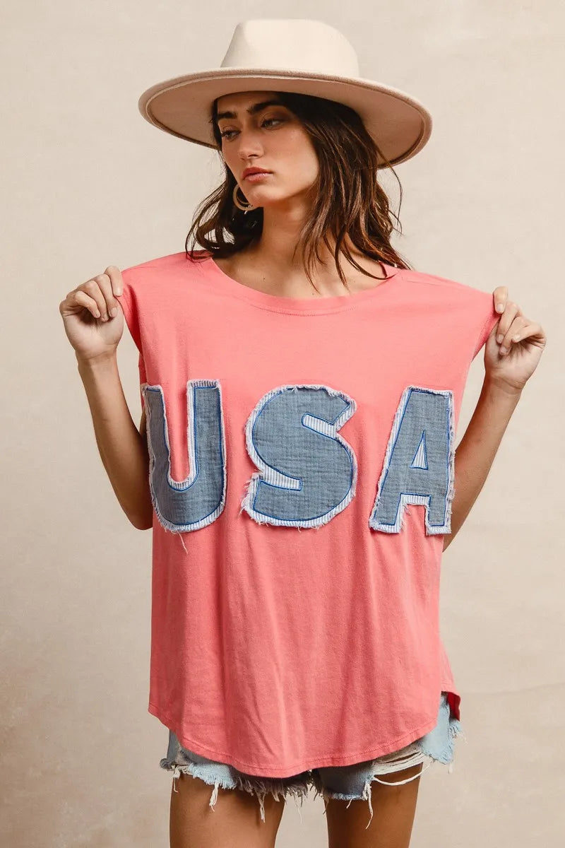 BiBi Washed Jersey With Usa Patched Raw Cut Edge Detail - Fashorio