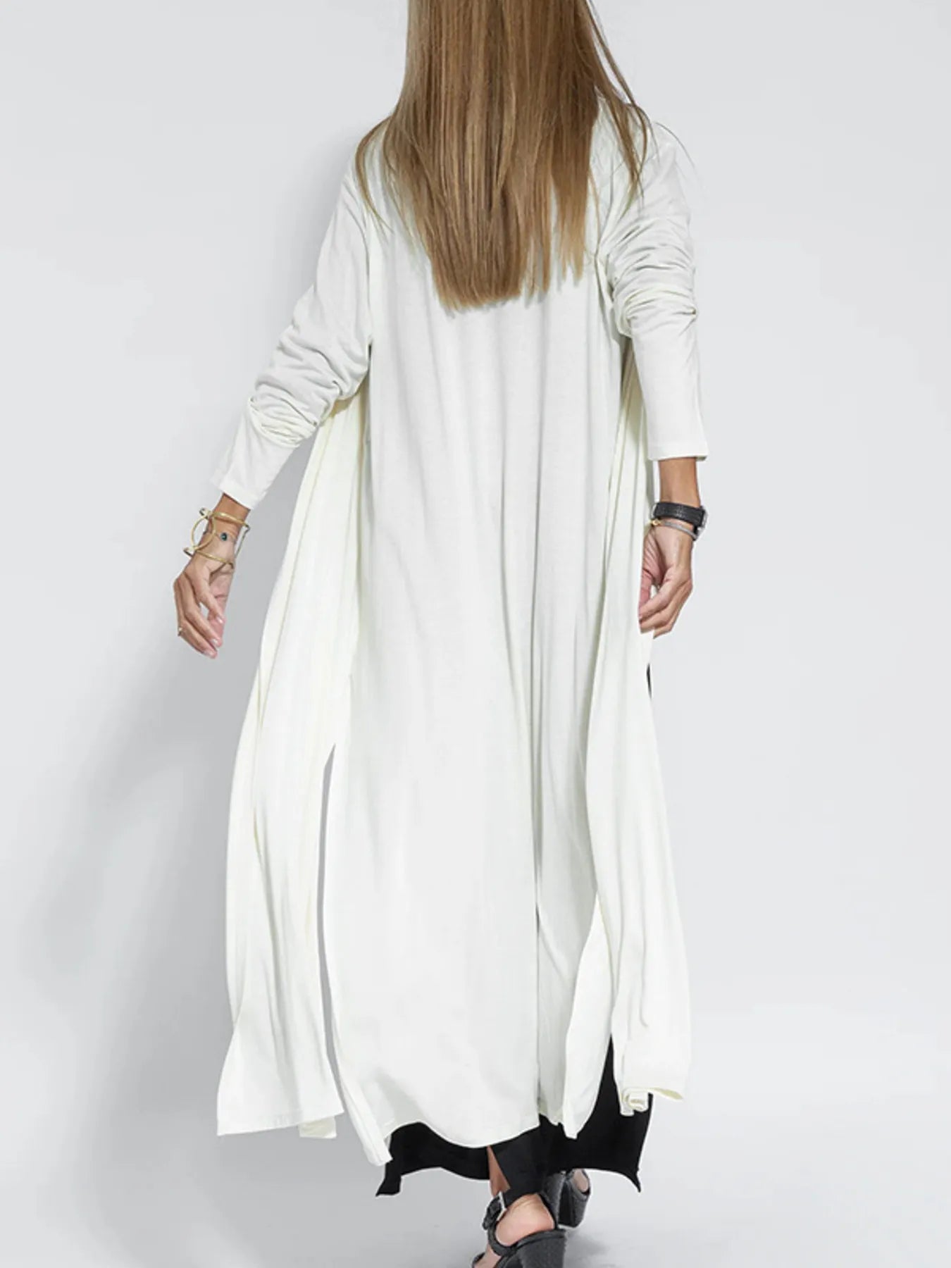 Full Size Open Front Side Slit Longline Cardigan Plus Size - Fashorio