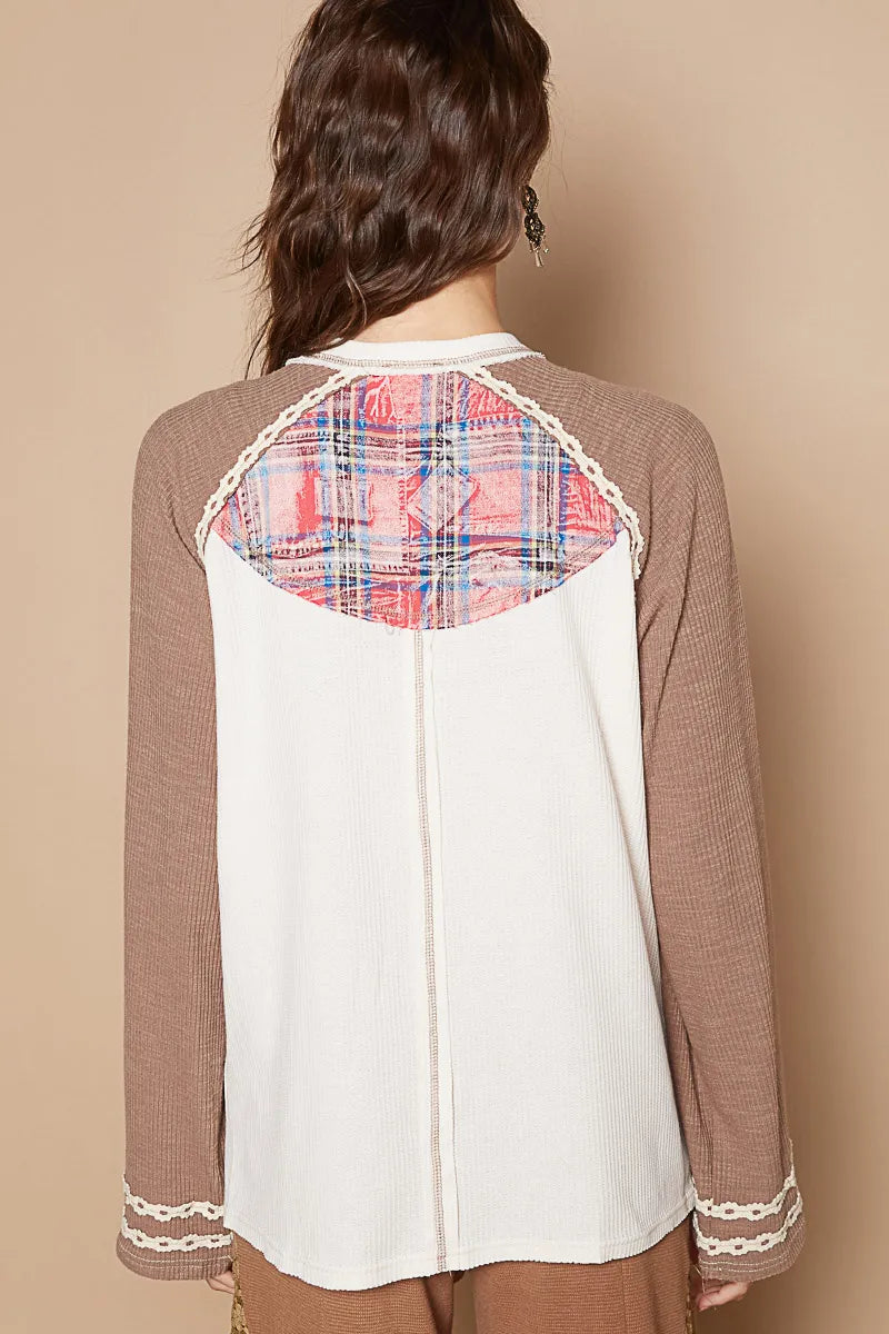 POL Plaid Number 06 Raglan Sleeve T-Shirt - Fashorio