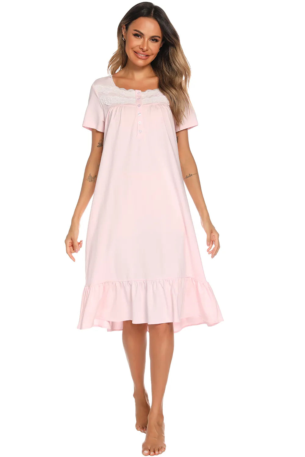 Lace Detail Square Neck Lounge Dress - Fashorio