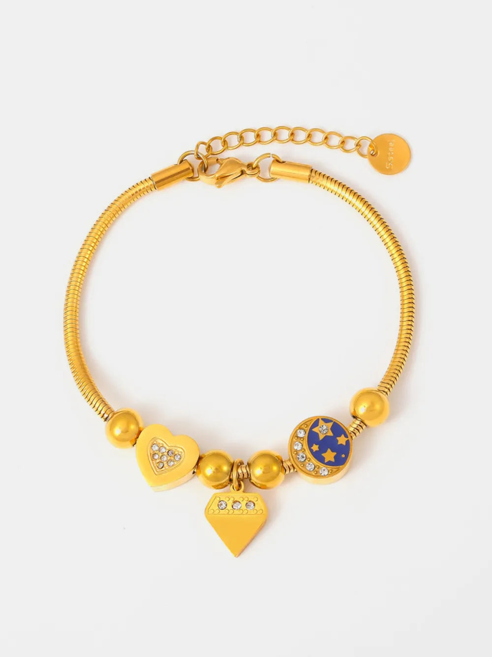 Stainless Steel Rhinestone Charm Bracelet - Fashorio