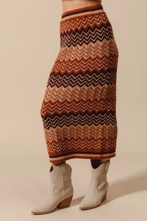SO ME Multi Color Chevron Knit Skirt - Fashorio