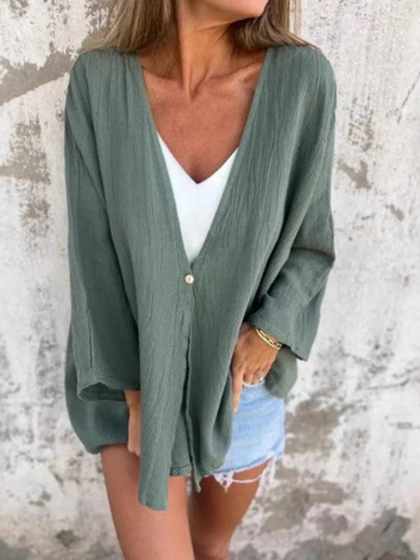 Full Size Oversized Button-Up Cardigan Plus Size Green - Fashorio