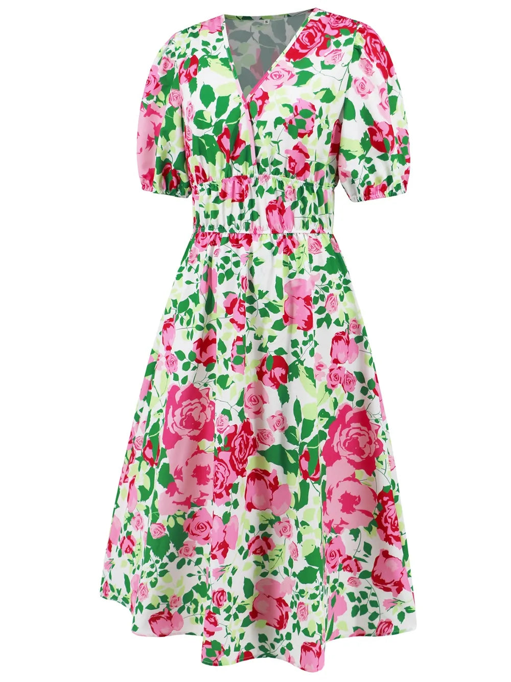 Ruched Printed Surplice Short Sleeve Dress - Fashorio