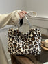 Faux Fur Leopard Shoulder Bag Beige One Size - Fashorio