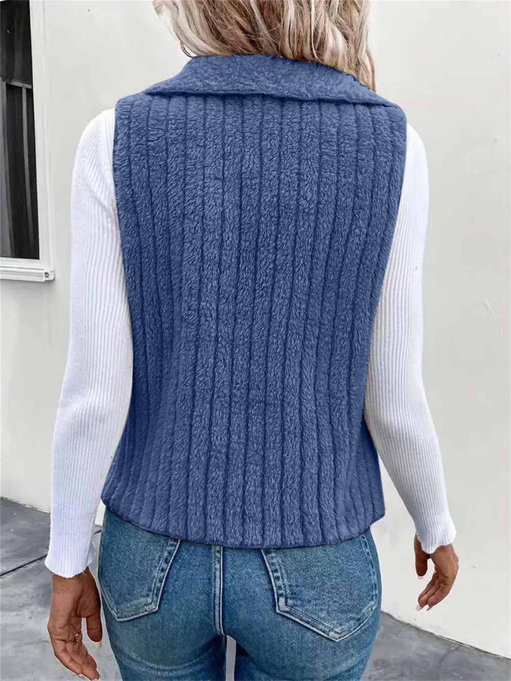 Open Front Fuzzy Vest Coat - Fashorio