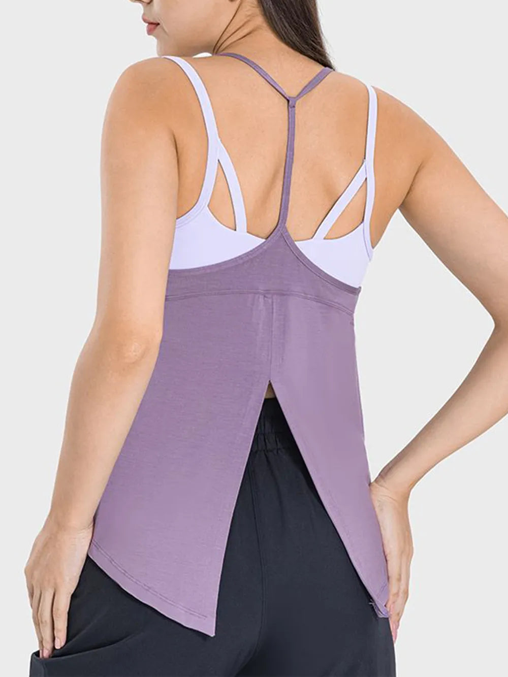 Millennia Slit Spaghetti Strap Scoop Neck Active Cami - Fashorio