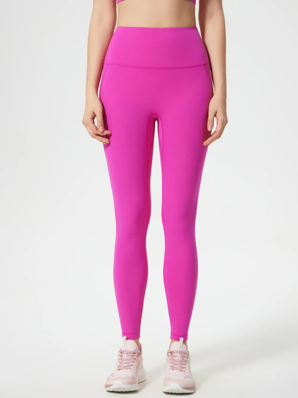 Millennia Wide Waistband Active Leggings Fuchsia Pink - Fashorio