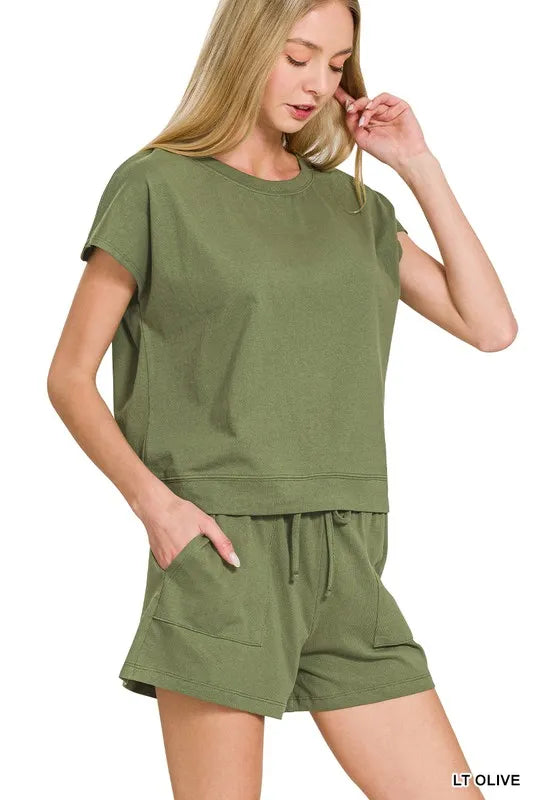 Zenana Premium Cotton Top & Shorts Set - Fashorio
