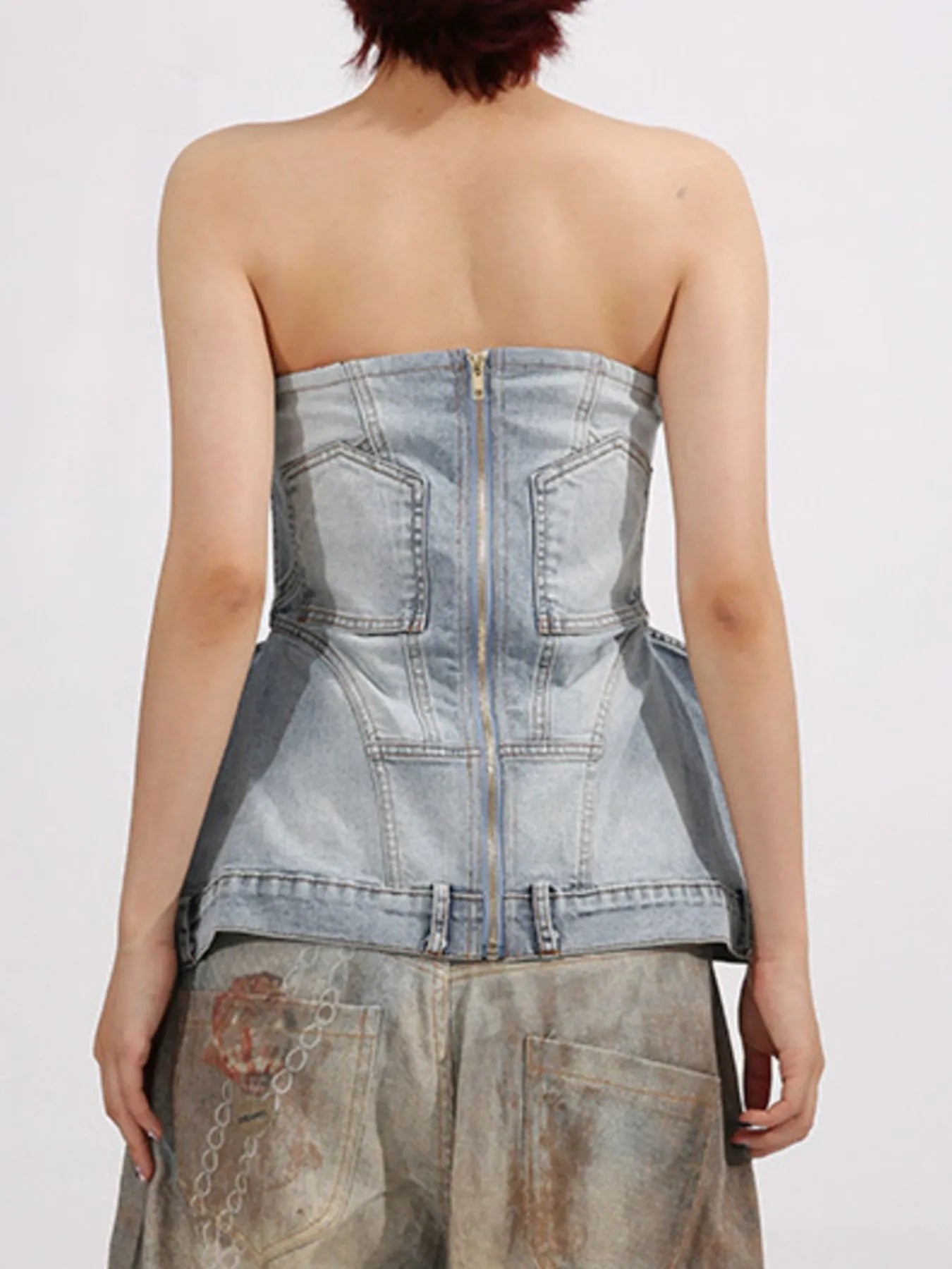 Zip Back Denim Tube Top - Fashorio