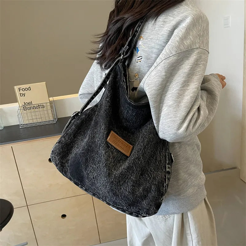 Adjustable Strap Denim Shoulder Bag - Fashorio