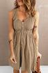 Sleeveless V-Neck Mini Dress with Buttons & Pockets – Chic Casual Khaki - Fashorio