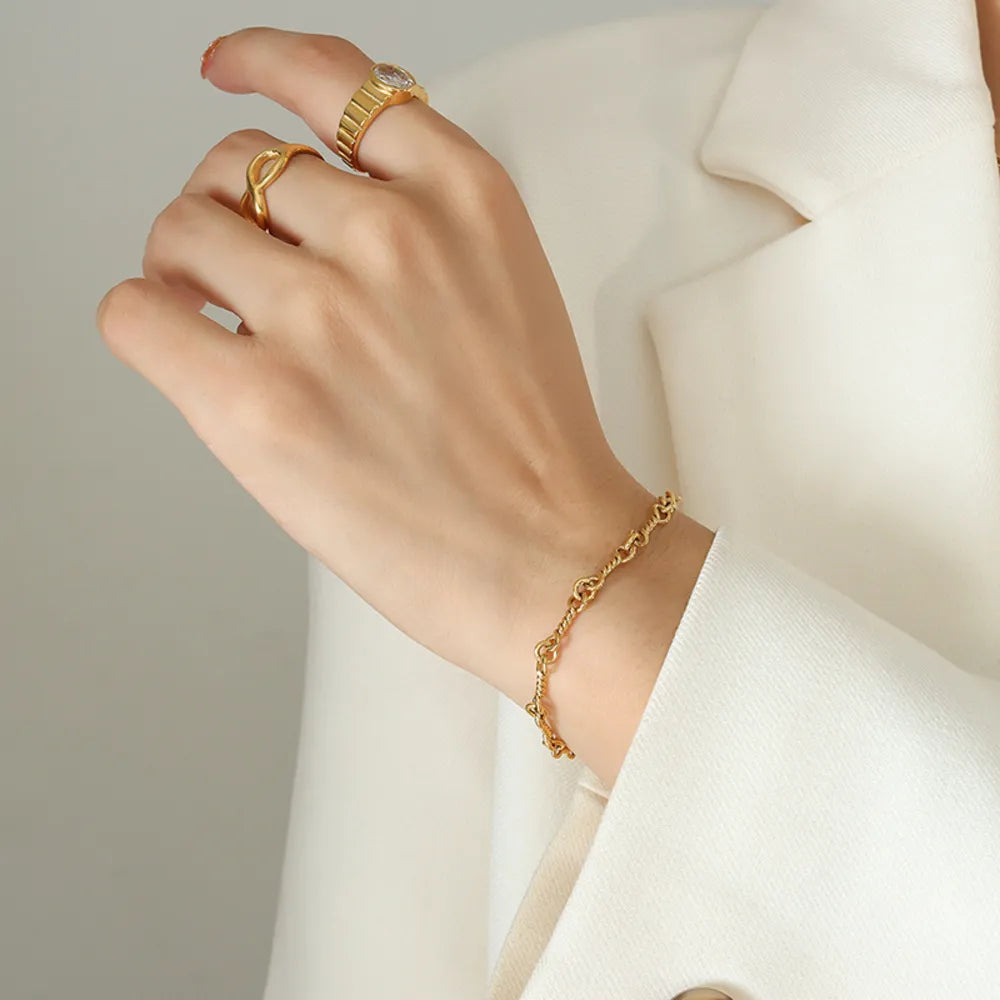 Titanium Steel Link Chain Bracelet Gold One Size - Fashorio
