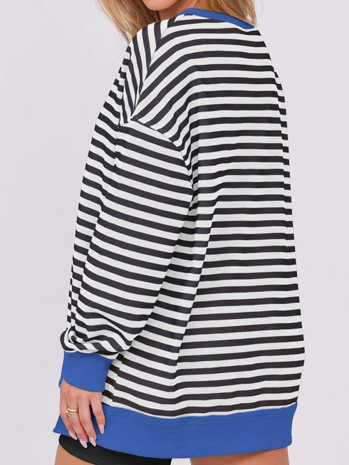 Notched Long Sleeve Oversized Sweatshirt - Fashorio