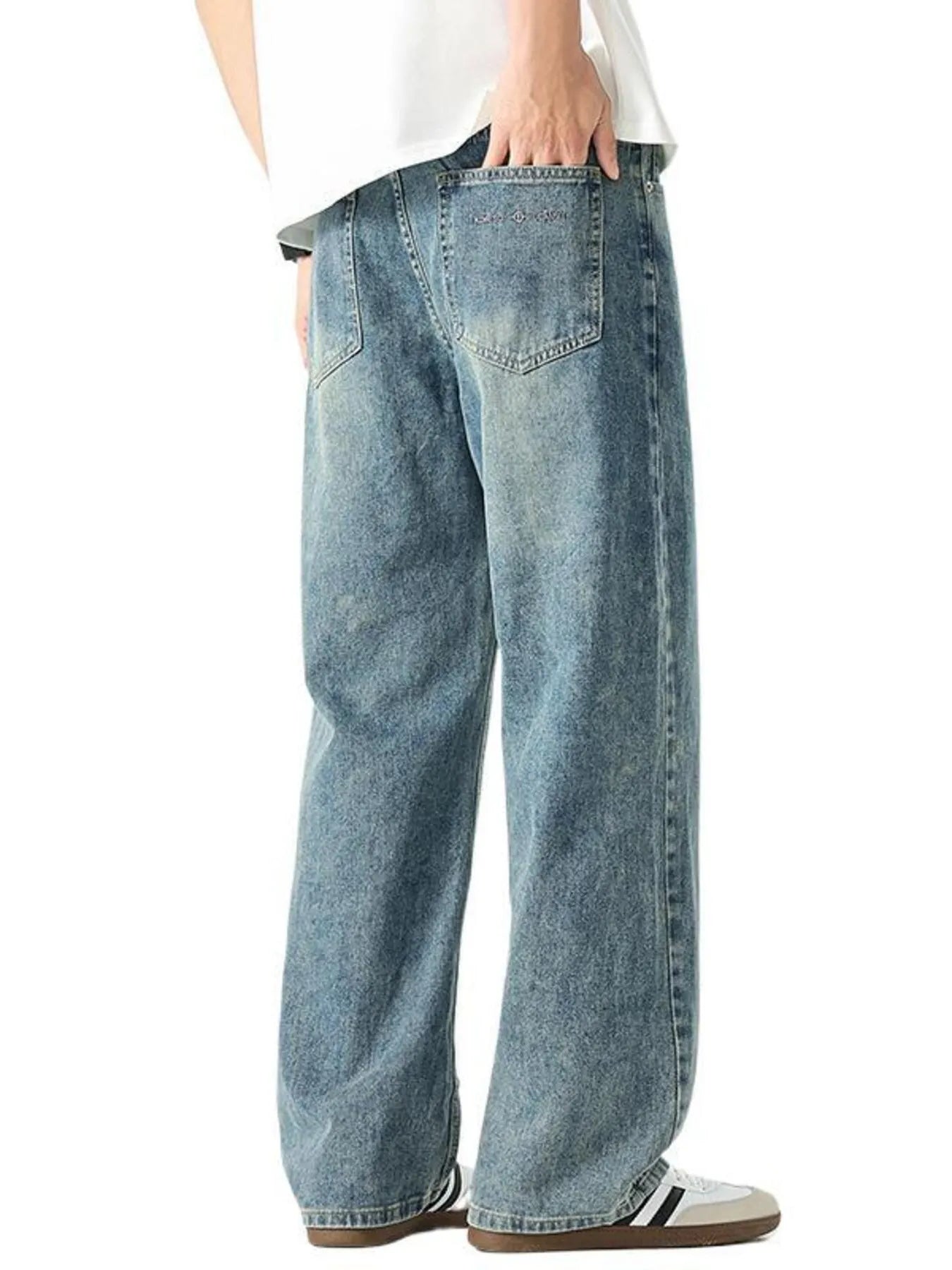 Men's High Waist Washed Wide Leg Jeans - Fashorio