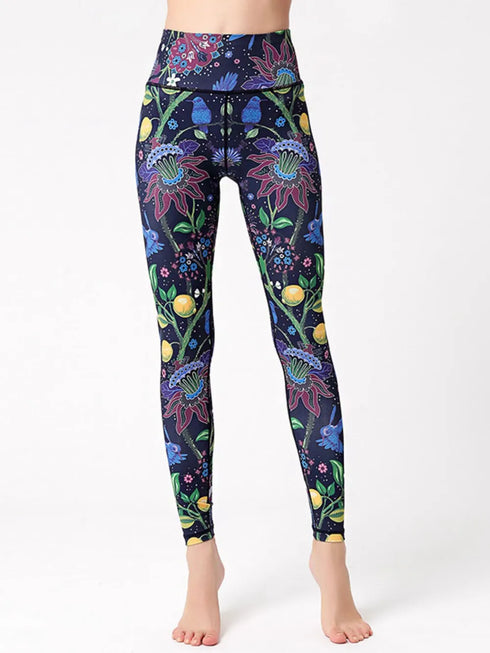 Printed High Waist Active Leggings Yellow - Fashorio