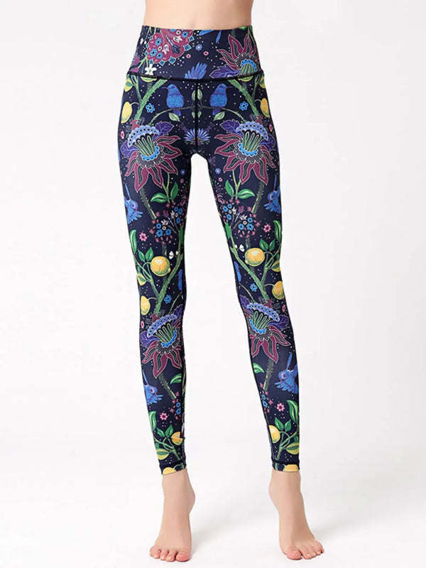 Printed High Waist Active Leggings Yellow - Fashorio