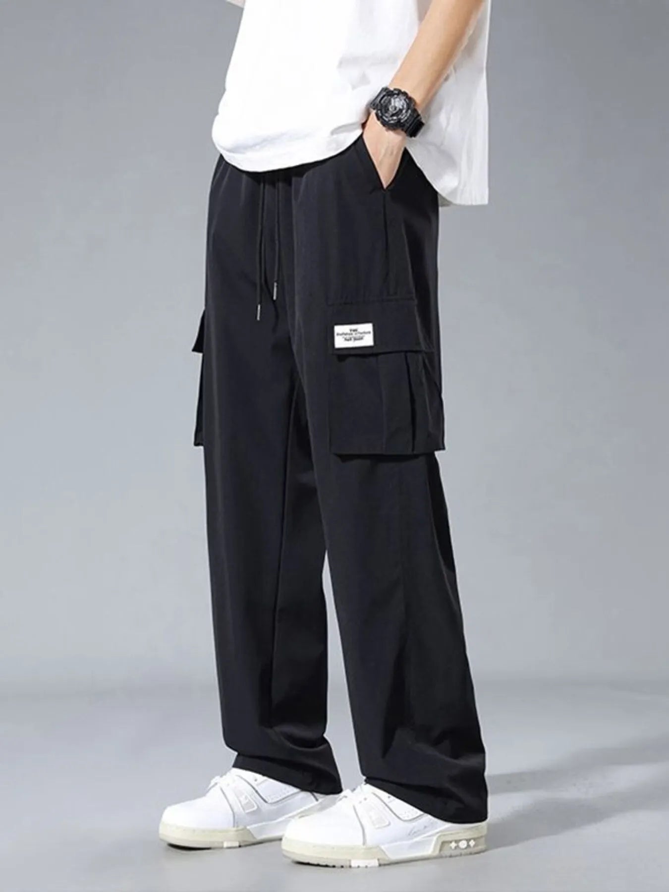 Men's Plus Size Wide Leg Pants Black - Fashorio