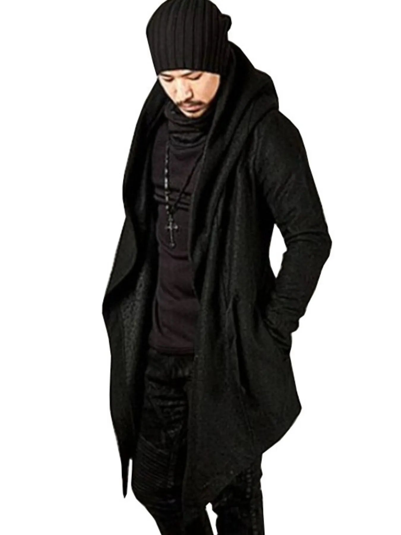 Men's Plus Size Long Sleeve Hooded Coat Black - Fashorio