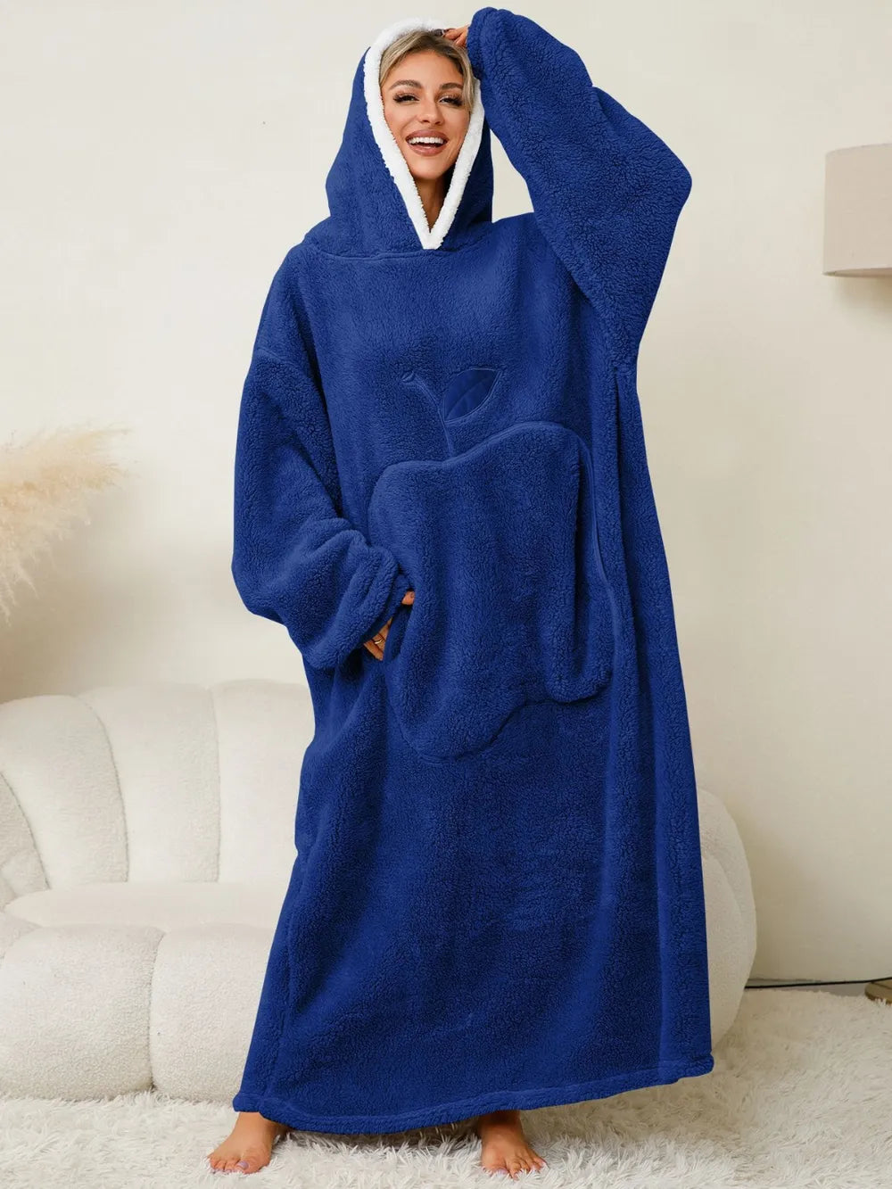 Pocketed Contrast Long Sleeve Hooded Lounge Dress - Fashorio