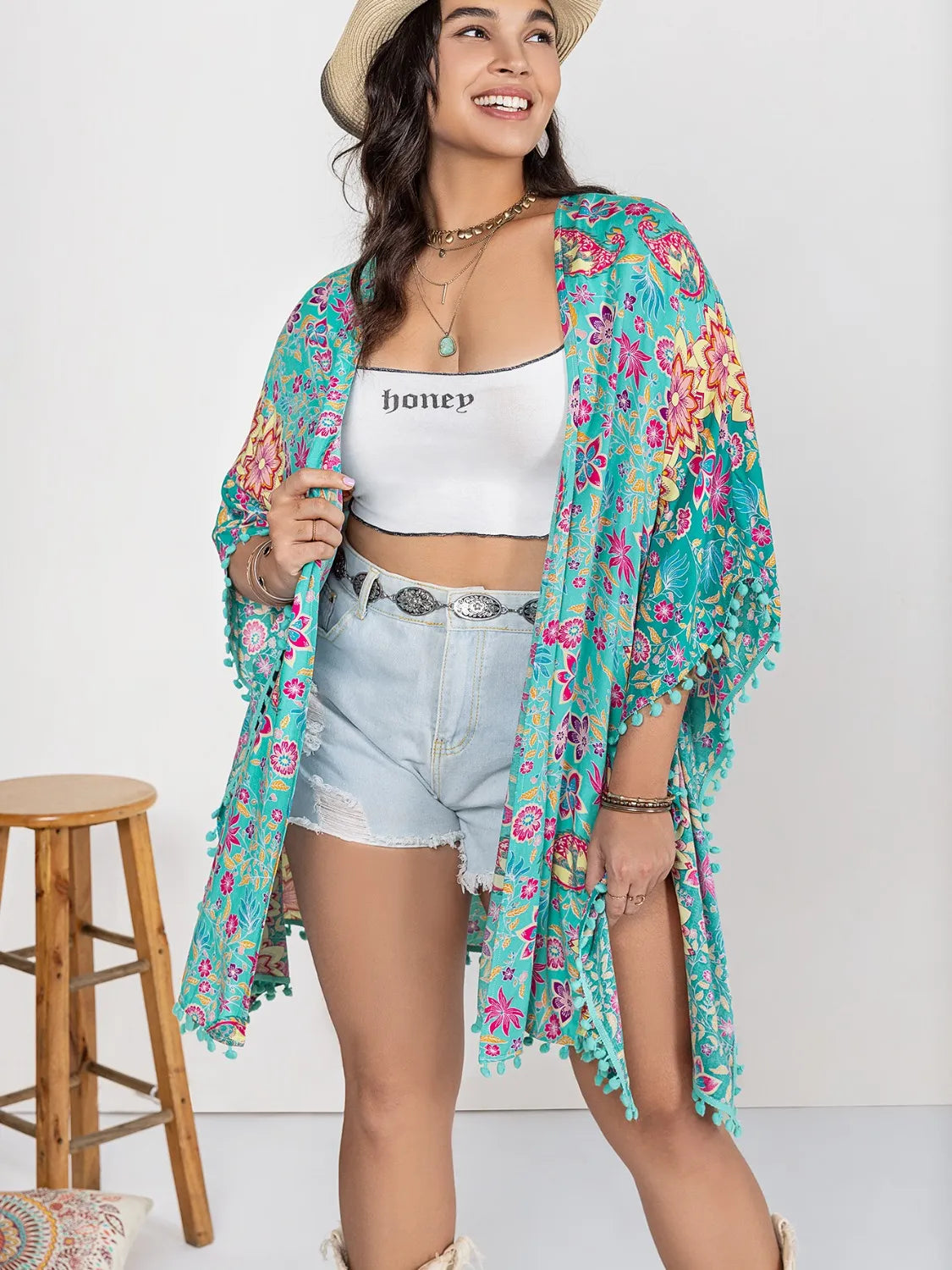 Plus Size Printed Open Front Cover-Up - Fashorio