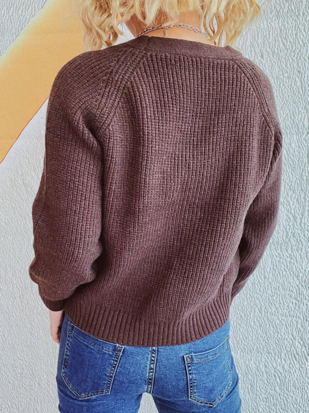 Cable-Knit V-Neck Button Down Long Sleeve Cardigan - Fashorio