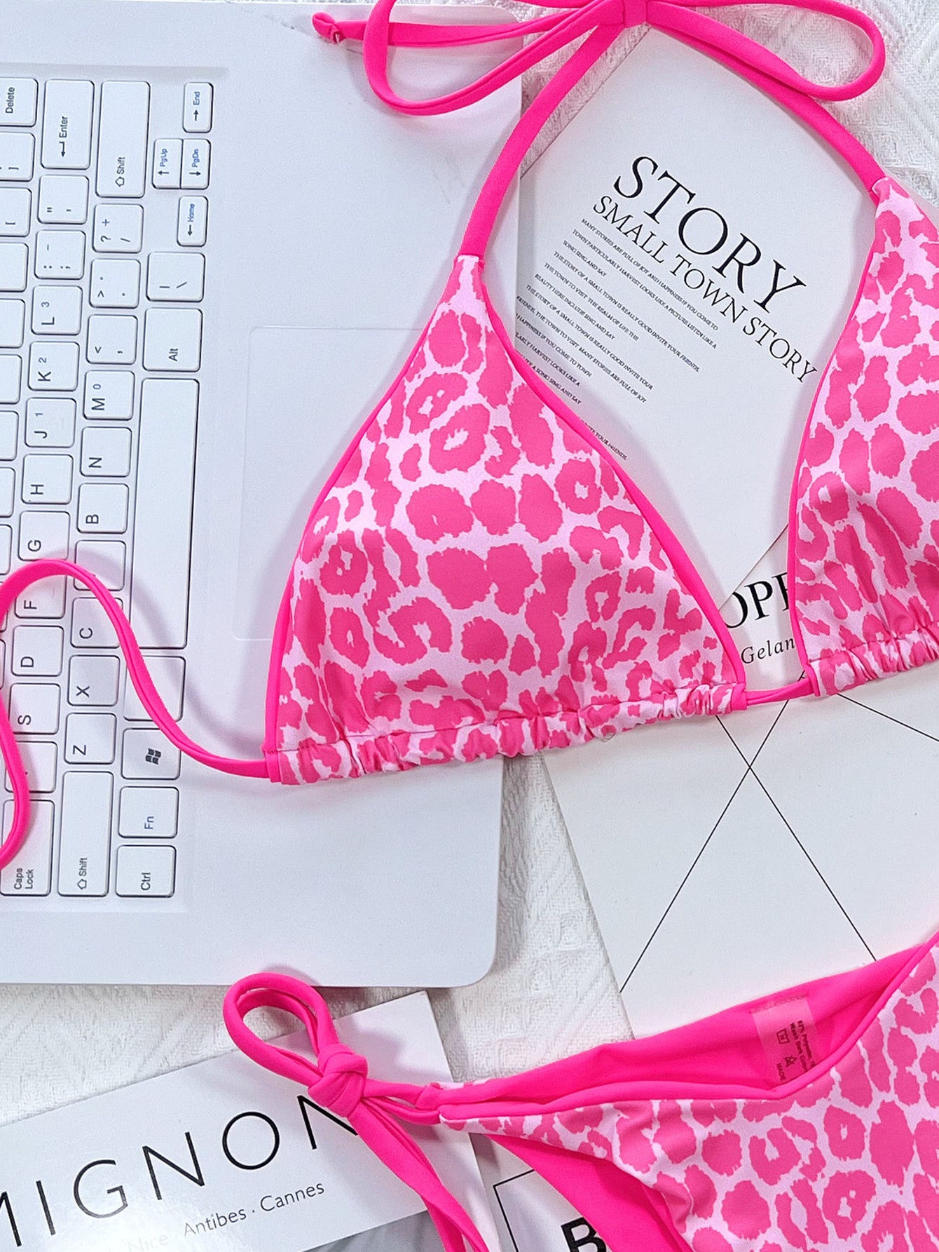 Leopard Print Halter Neck Bikini Set - Removable Padding - Fashorio