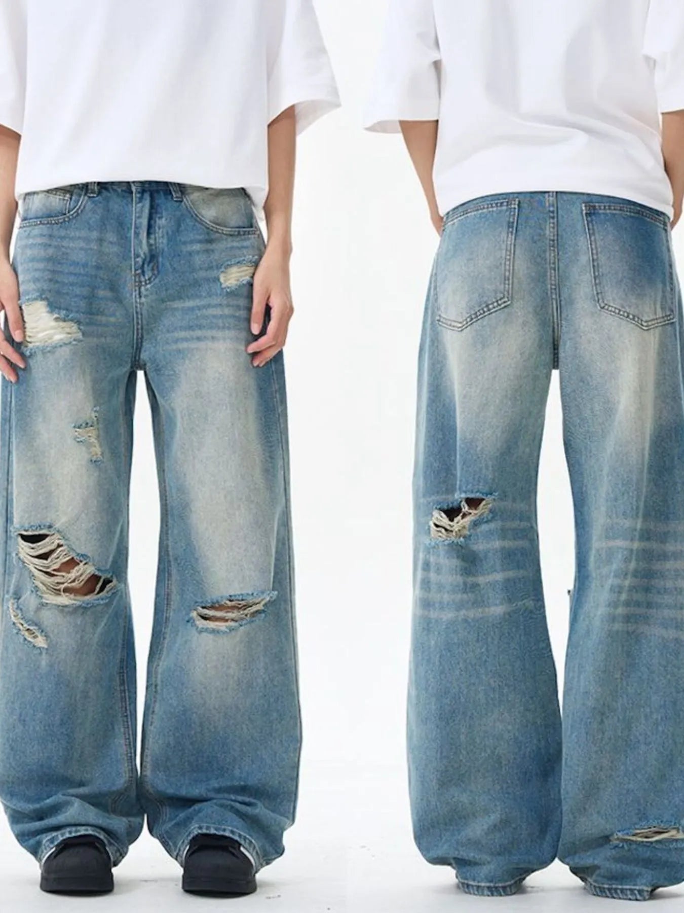Men's Distressed Wide Leg Jeans - Fashorio