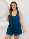 Plus Size Contrast Piping Racerback Tank and Shorts Lounge Set Peacock Blue - Fashorio