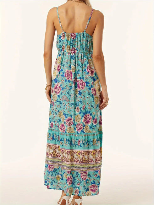 Printed Scoop Neck Midi Cami Dress - Fashorio