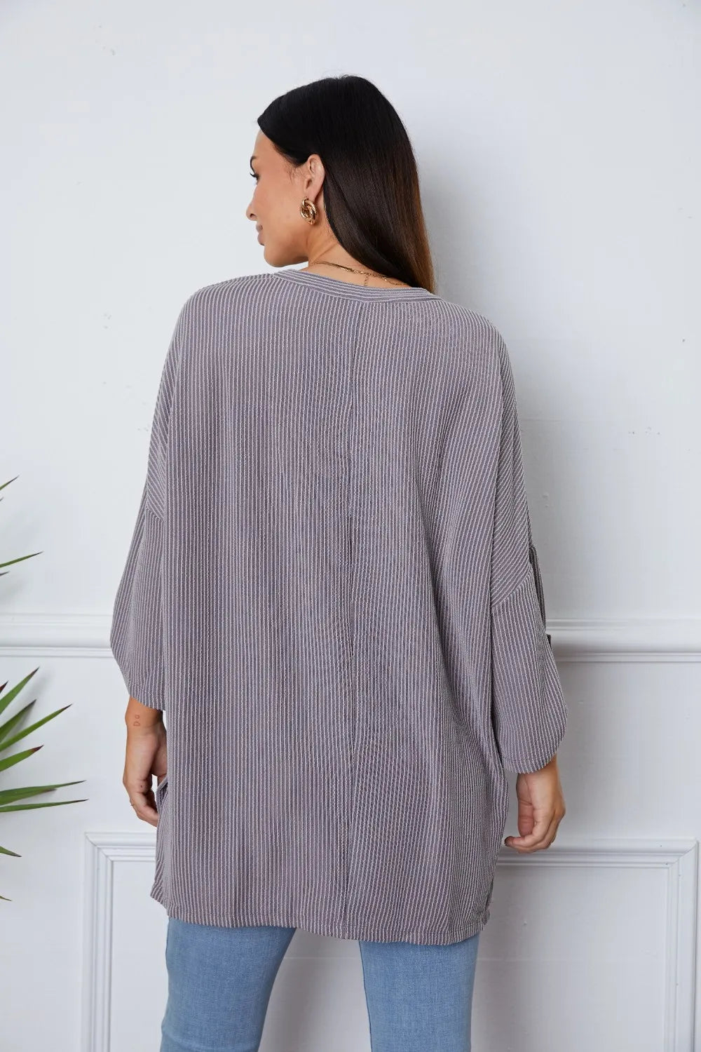 Notched Roll-Tab Sleeve Blouse - Fashorio
