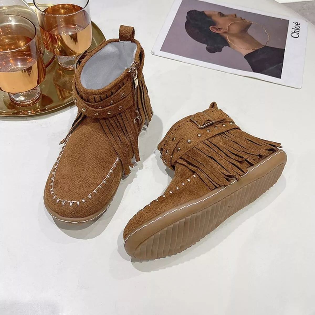 Fringe Round Toe Boots - Fashorio
