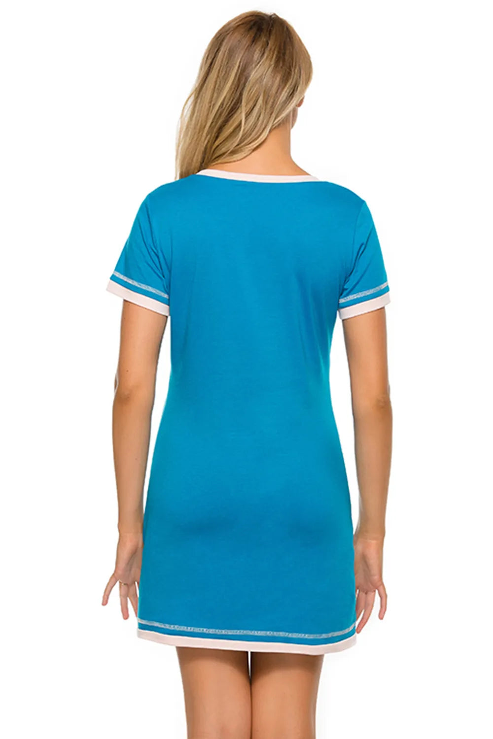 Contrast Trim Short Sleeve Lounge Dress - Fashorio