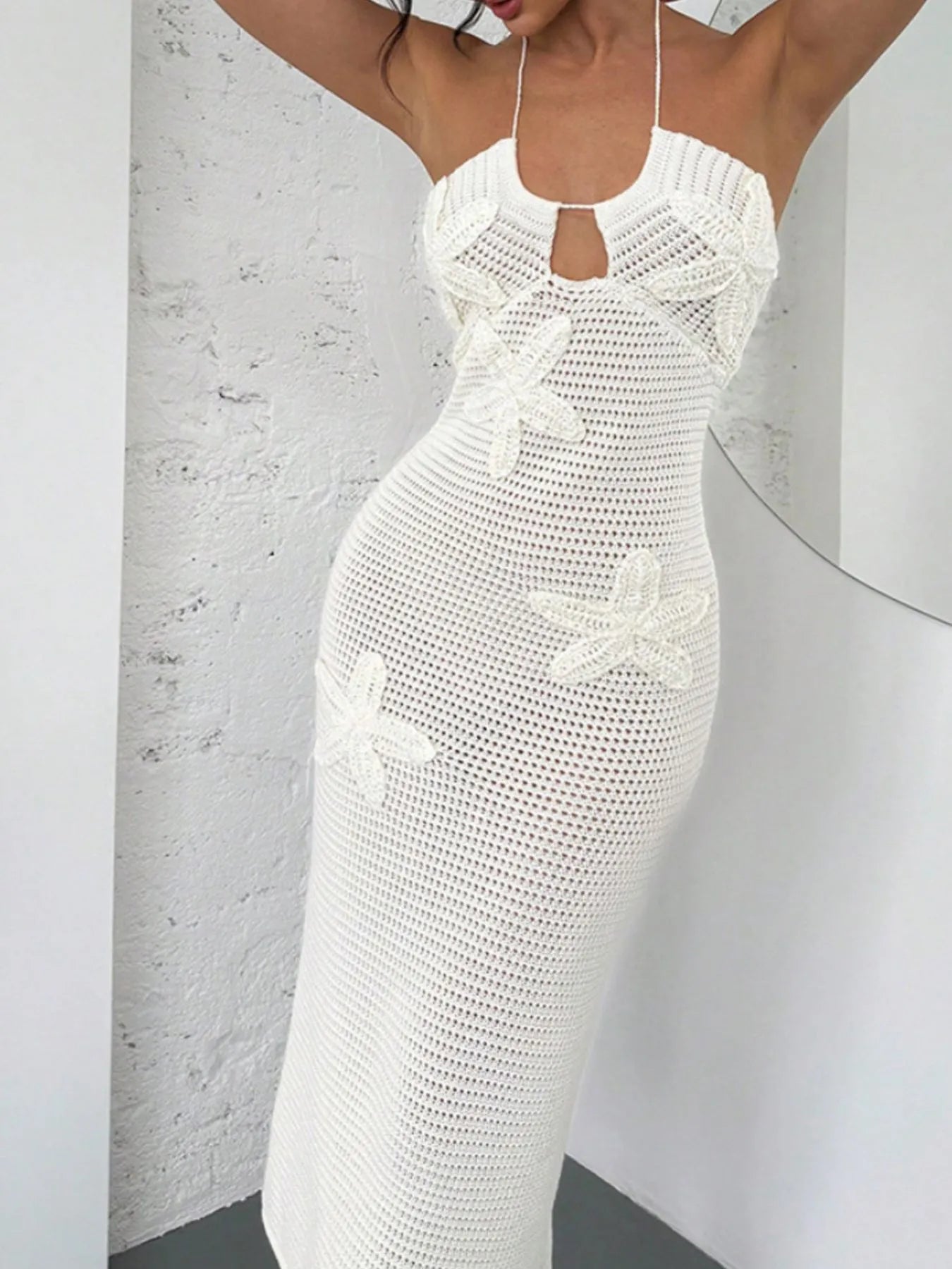 Crochet Backless Midi Knit Dress - Fashorio