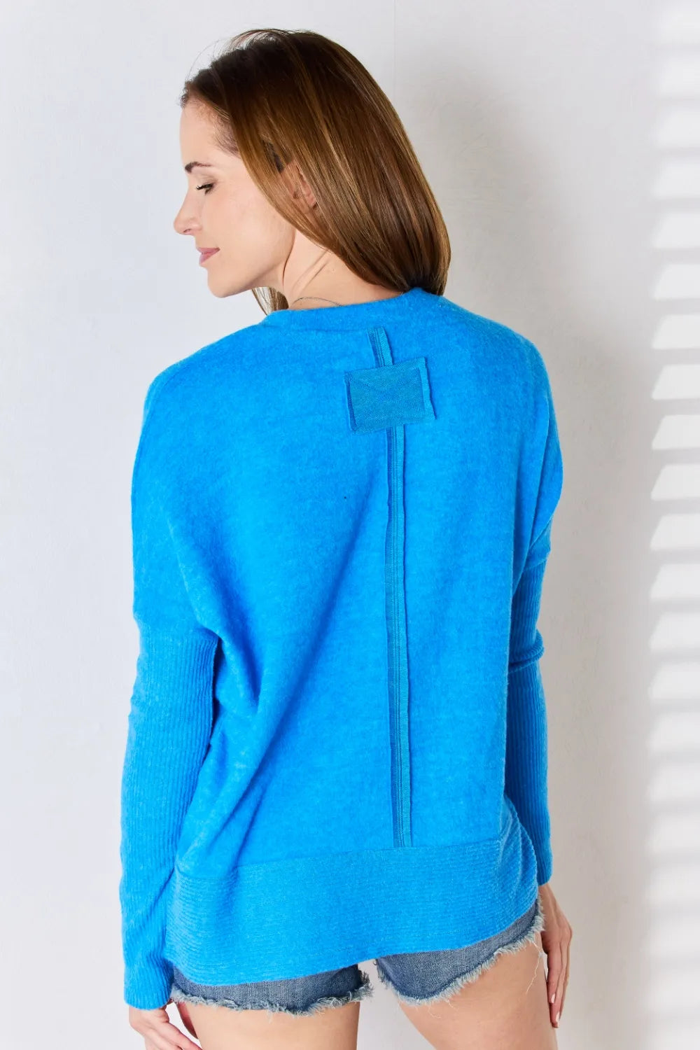 Zenana Ribbed Trim Round Neck Long Sleeve Top - Fashorio