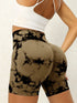 Tie-Dye High Waist Active Shorts Coffee Brown - Fashorio