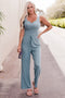 Notched Neck Tank Top and Tie Waist Wide Leg Long Pants Lounge Set Cloudy Blue - Fashorio