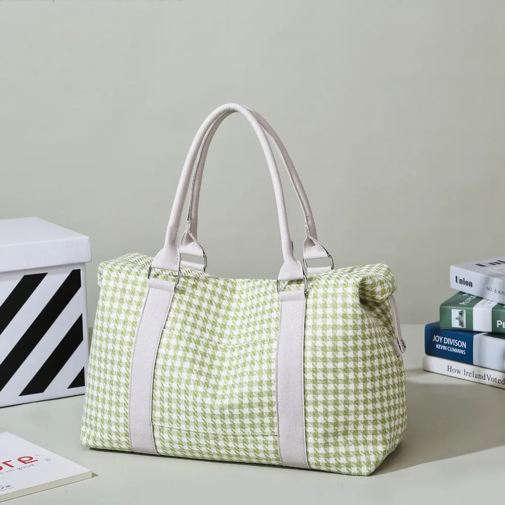 Houndstooth Canvas Travel Bag Gum Leaf One Size - Fashorio