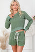 Round Neck Long Sleeve Top and Drawstring Shorts Lounge Set - Fashorio