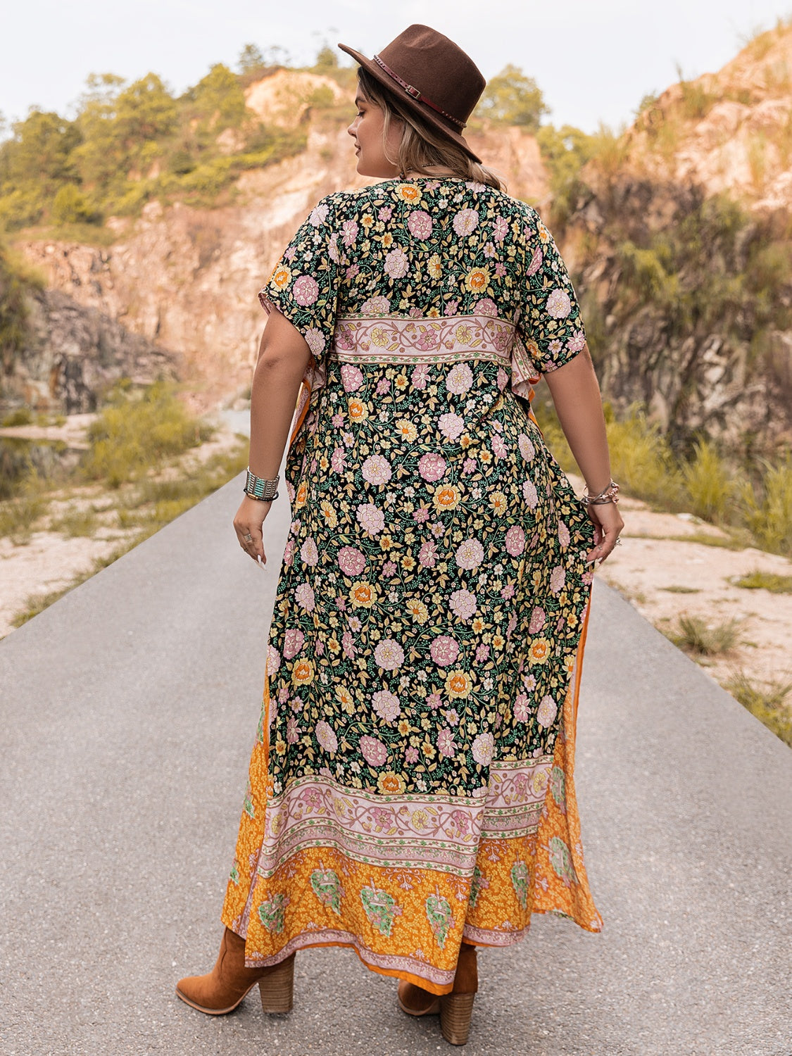 Plus Size Tie Neck Maxi Dress - Fashorio