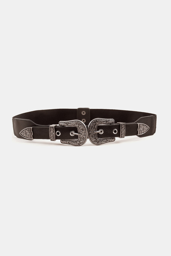Symmetrical Zinc Alloy Buckle PU Leather Belt Black One Size - Fashorio